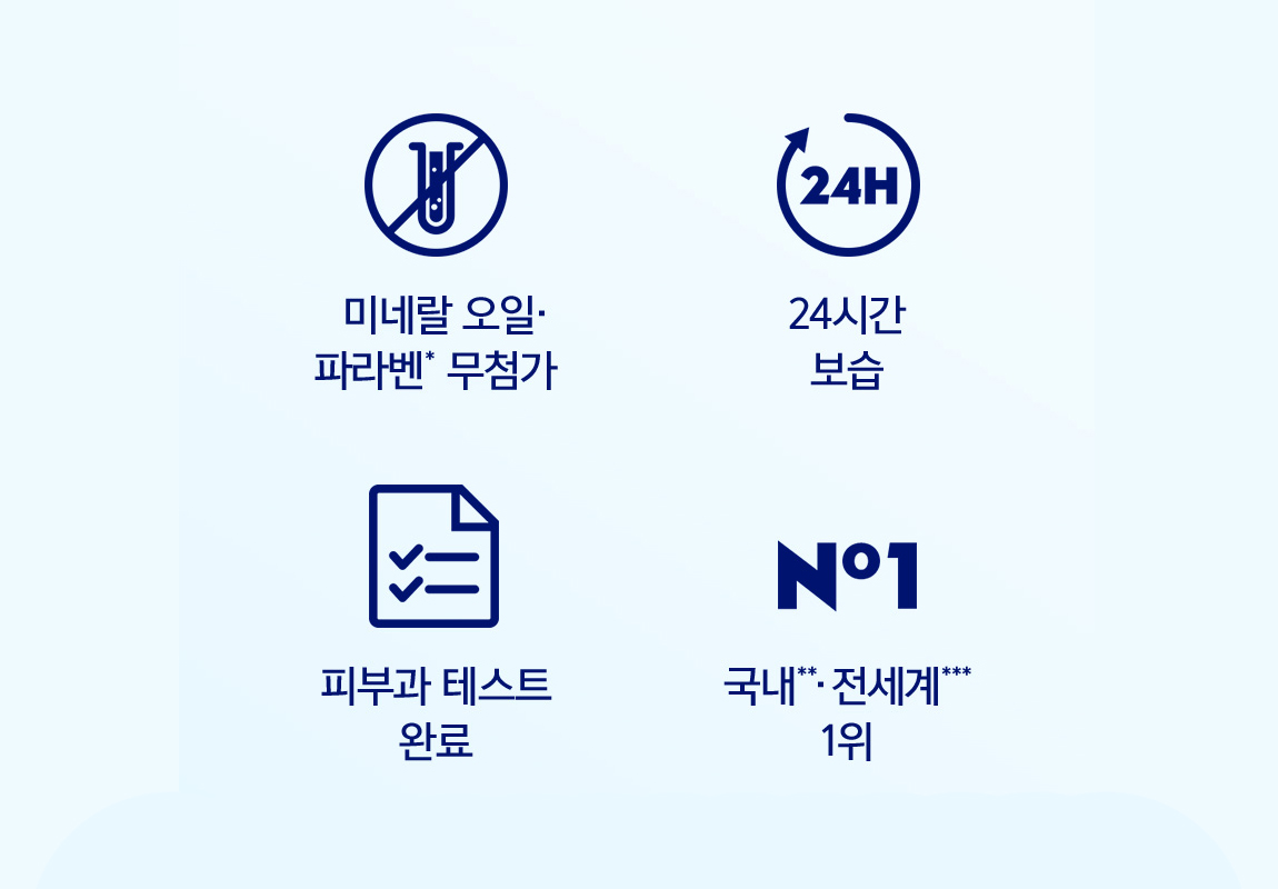 미네랄 오일, *파라벤 무첨가 / 24시간 보습 / 피부과 테스트 완료 / **국내 ***전세계 1위